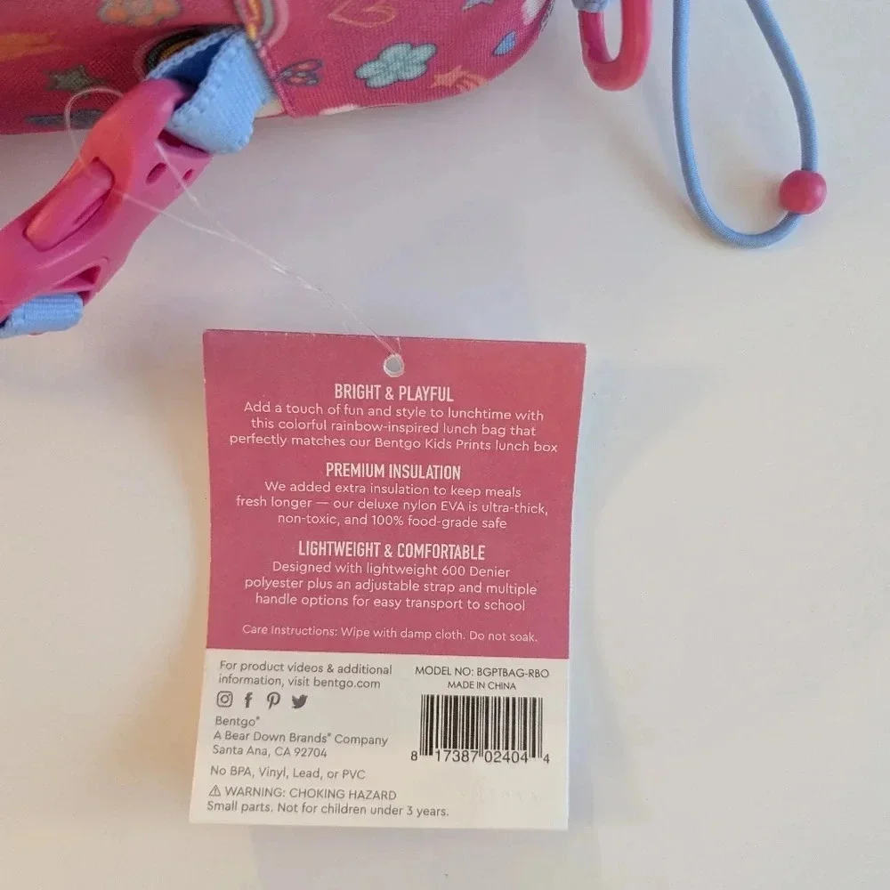NWT Bentgo Kids Lunch Bag - Durable, Double-Insulated Lunch Bag 3+ Pink Rainbows